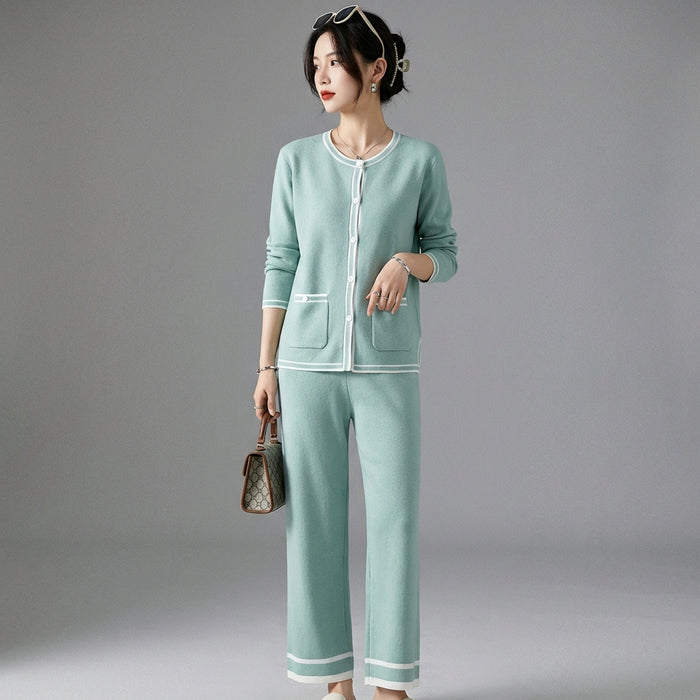 Ensemble cardigan et pantalon droit pour femme - Mode coréenne décontractée - Taille One Size