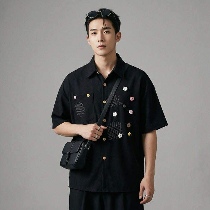 Chemise boutonnée bicolore sportswear pour un look décontracté - Koreanxwear - Taille M