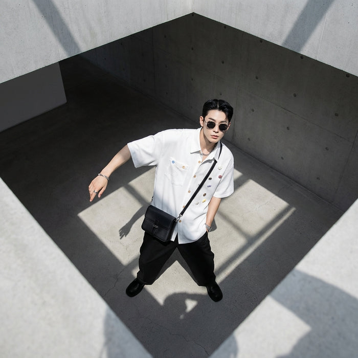 Chemise boutonnée bicolore sportswear pour un look décontracté - Koreanxwear