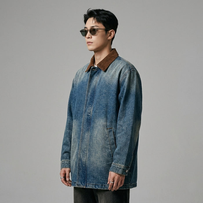 Veste en jean délavée et color block, coupe ample - Koreanxwear - Taille M