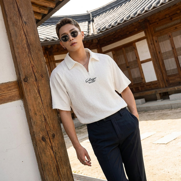 Chemise unisexe mi-manches décontractée en coton léger - Koreanxwear