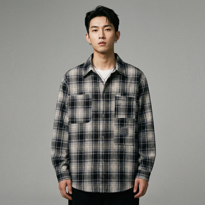 Chemise à carreaux oversize grise - Mode Coréenne Streetwear - Taille M