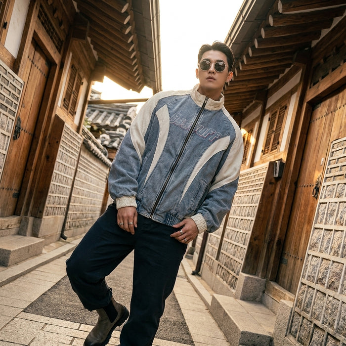 Veste bleue col montant décontractée - Koreanxwear
