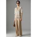 Ensemble rayé décontracté femme - Koreanxwear. Haut et pantalon longs. Mode K-fashion estivale. - Taille One Size