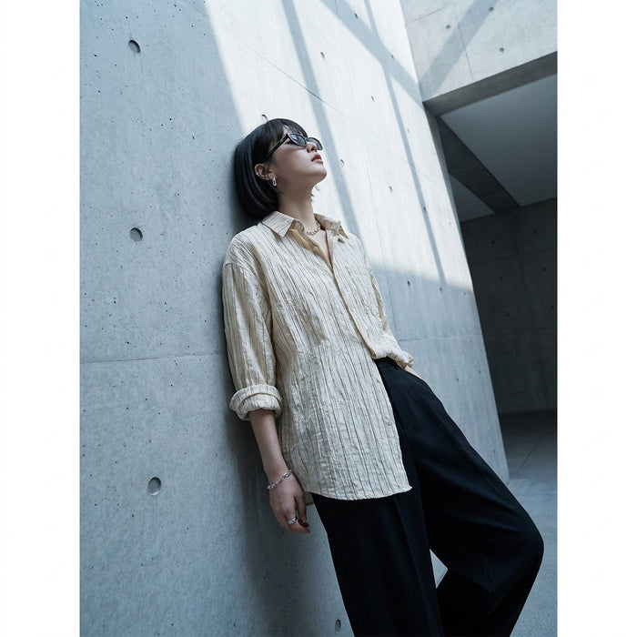 Chemise rayée décontractée unisexe en coton, style streetwear ample - Koreanxwear