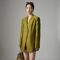 Blazer vert décontracté femme, col V et poches - Koreanxwear - Taille S