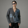 Pull tricoté col V gris pour femme - Koreanxwear - Taille S