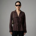Chemise col V manches longues marron - Koreanxwear - Taille XS