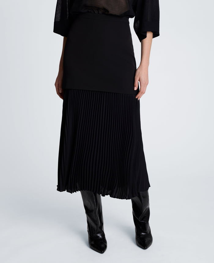 Center Back Zip Pleated Maxi Skirt
