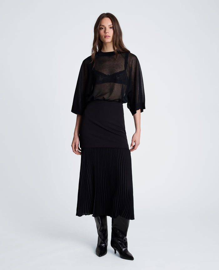Center Back Zip Pleated Maxi Skirt