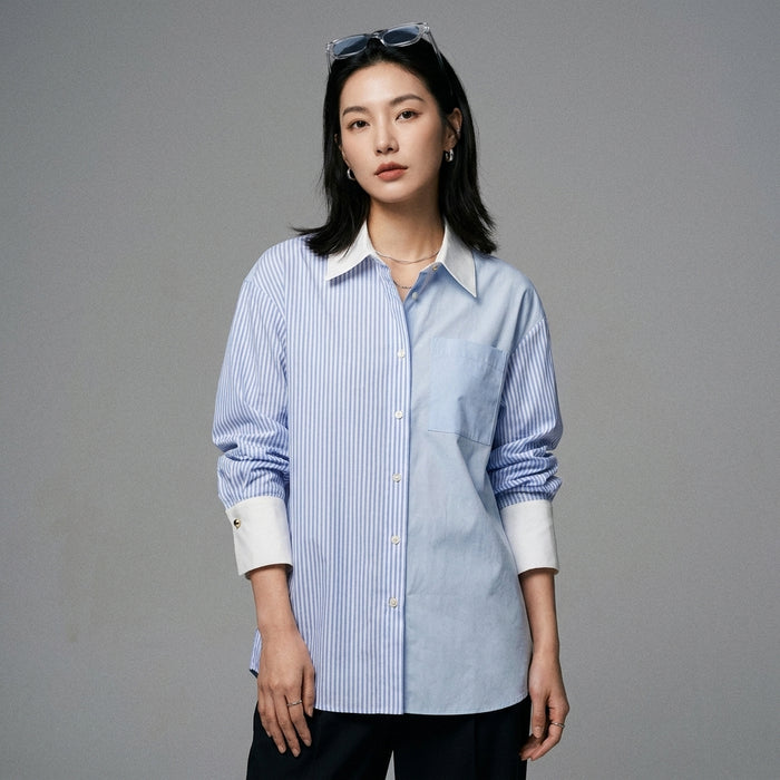 Chemise rayée décontractée à manches longues - Mode K-fashion - Taille S
