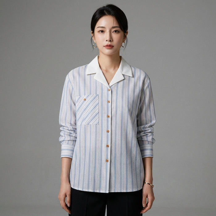 Chemise rayée bleue femme, style K-fashion moderne - Koreanxwear - Taille S