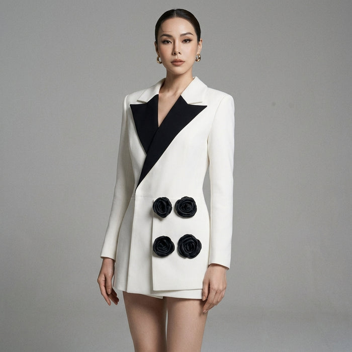Blazer rose contrasté style K-fashion - Koreanxwear - Taille S