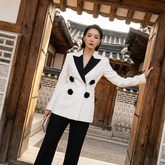 Blazer rose contrasté style K-fashion - Koreanxwear