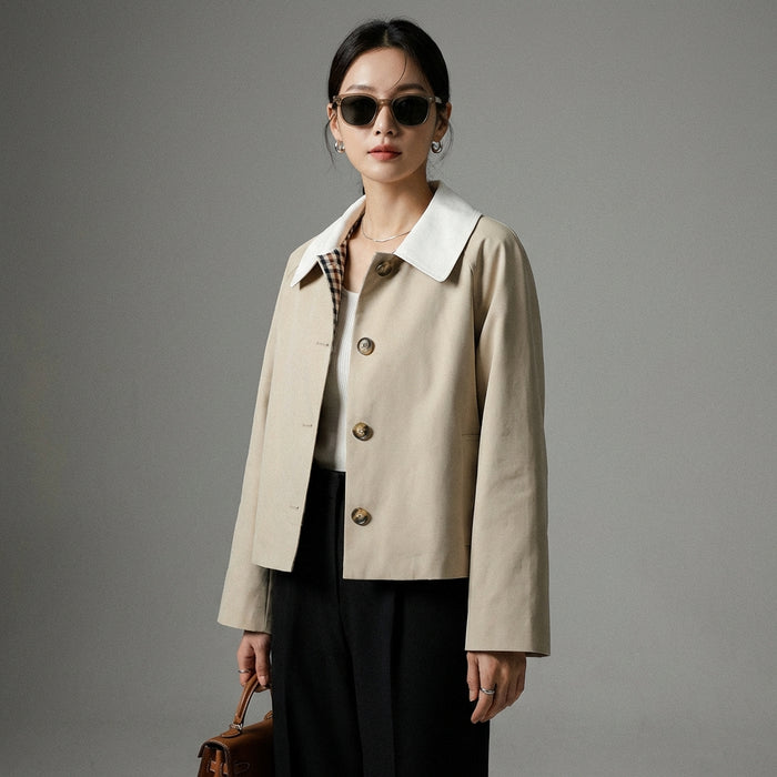 Veste courte à carreaux bicolore pour femme - K-fashion chic - Taille XS