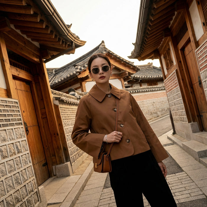 Veste courte à carreaux bicolore pour femme - K-fashion chic