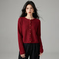 Cardigan en maille col rond rouge, style décontracté chic - Koreanxwear - Taille S