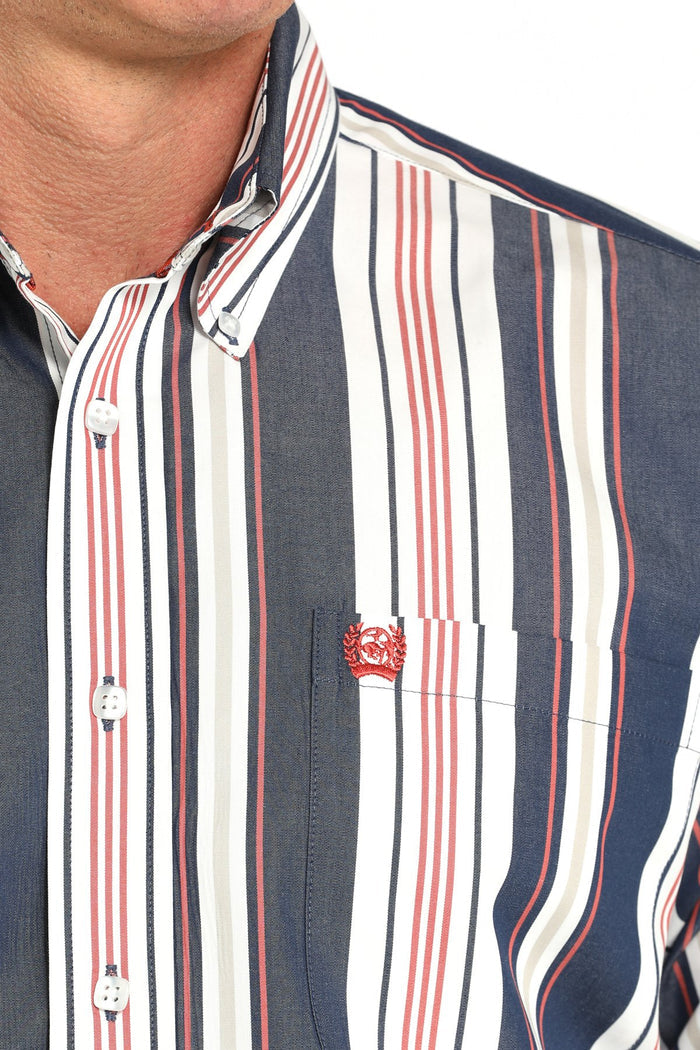 Cinch Men's L/S Classic Fit Striped Western Button Down Shirt in Navy