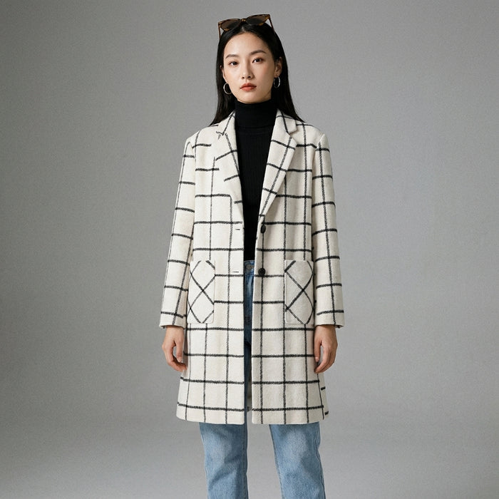 Manteau long à carreaux gris coupe ample - K-fashion femme - Taille S