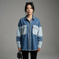 Veste denim color block oversize femme - Koreanxwear - Taille S