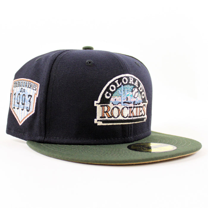 Colorado Rockies EST 1993 New Era 59Fifty Fitted Hat (Glow in the Dark NAVY DARK SEAWEED KHAKI Under Brim)