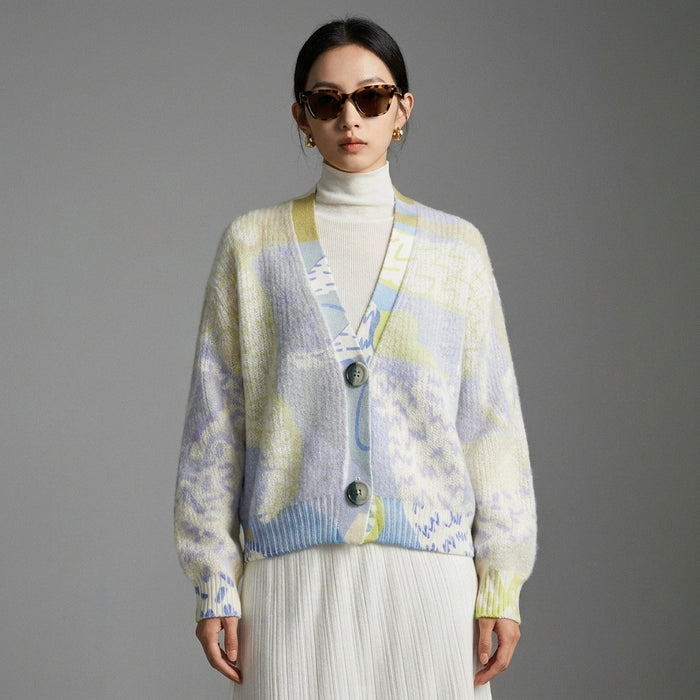 Pull tricoté colorblock col V manches longues - K-fashion femme - Taille One Size