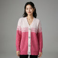 Cardigan colorblock col V ample avec détails losanges - Koreanxwear - Taille S