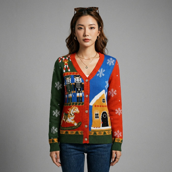 Cardigan col V contrasté orange-rouge femme - Koreanxwear - Taille 2XL - Grande Taille