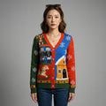 Cardigan col V contrasté orange-rouge femme - Koreanxwear - Taille 2XL - Grande Taille