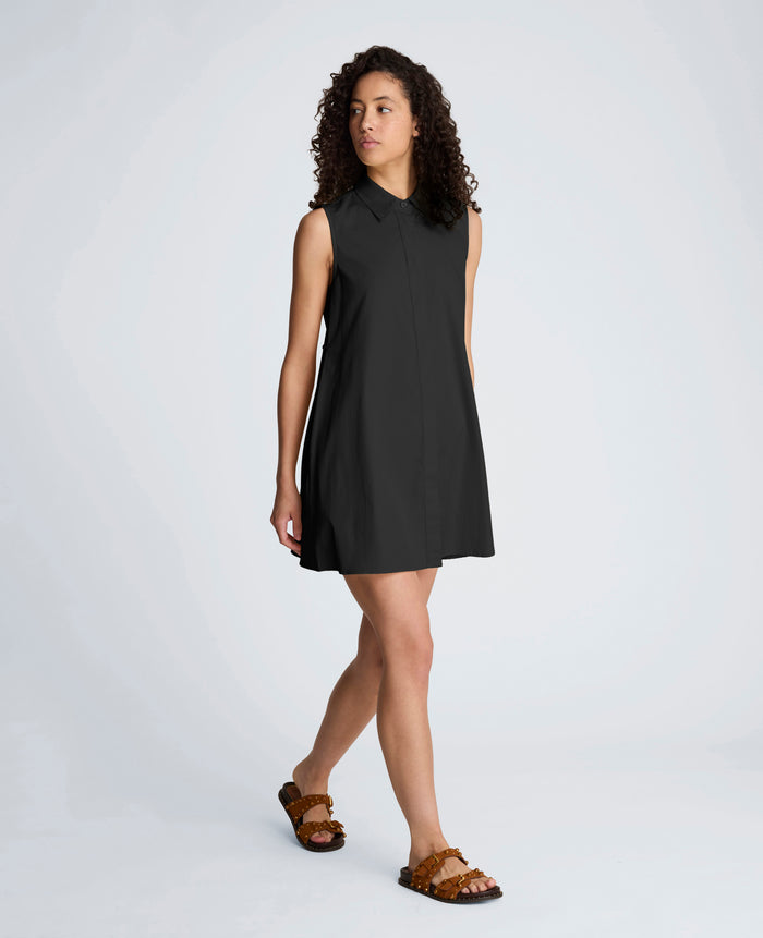 Cotton Poplin Sleeveless Trapeze Mini Dress