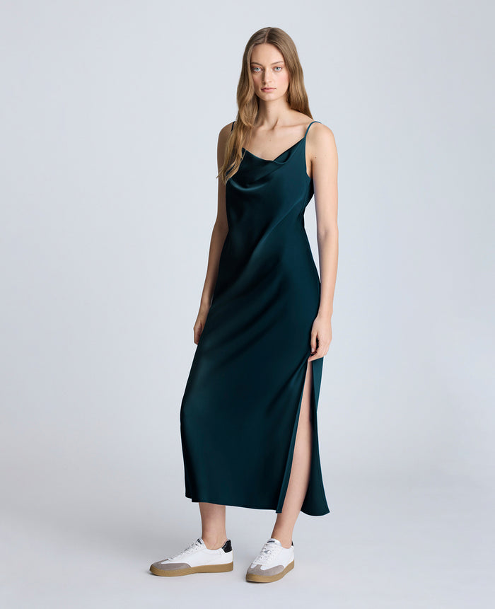 Cowl Neck Side Slit Maxi Slip Dress