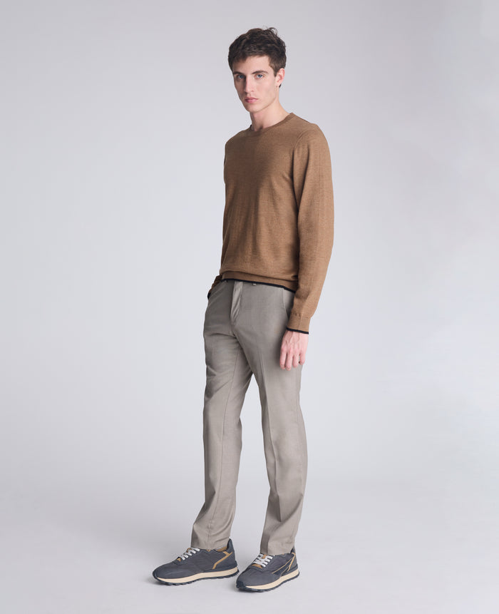 Crew Neck Sweater with Tipping Details