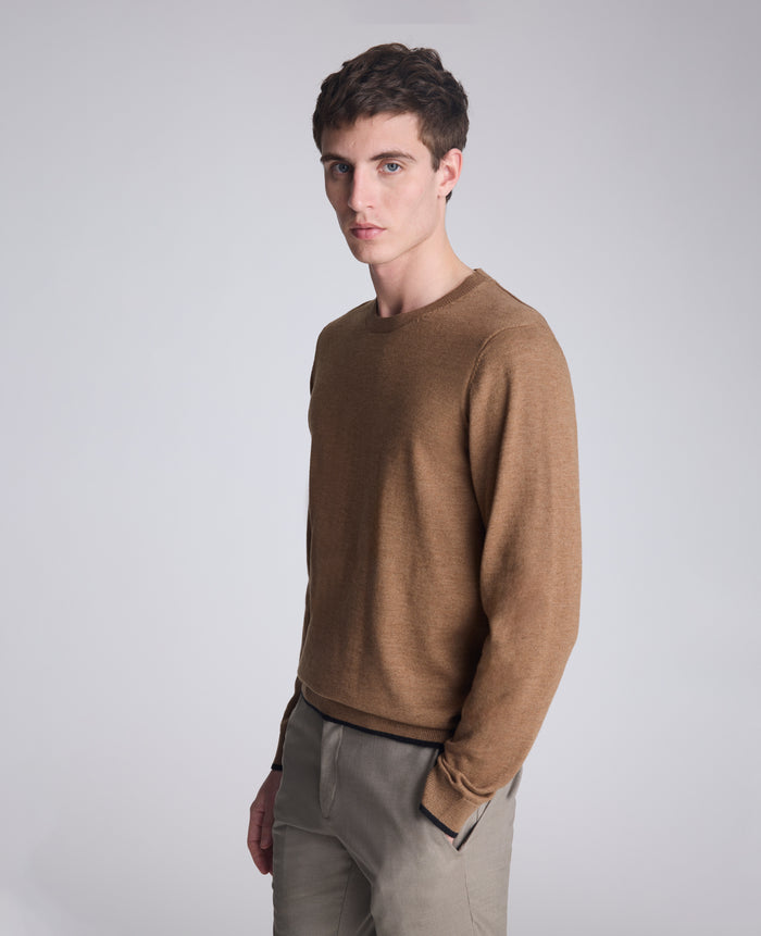 Crew Neck Sweater with Tipping Details