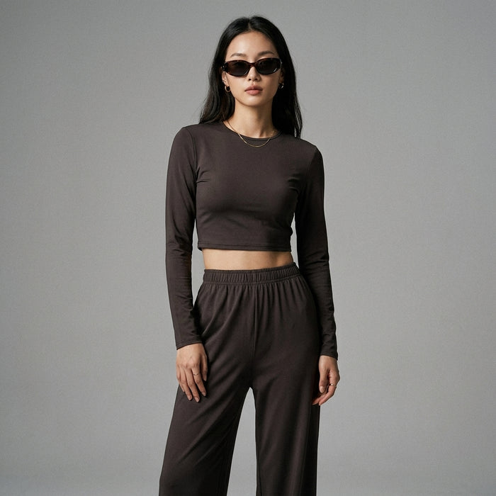 Ensemble Crop Top et Pantalon ajusté K-fashion noir - Koreanxwear - Taille S