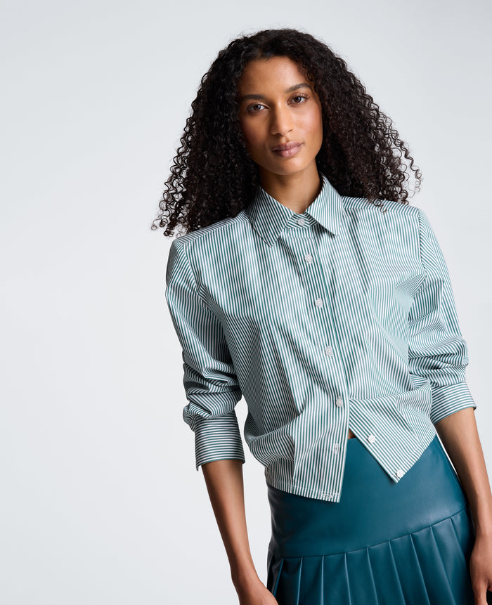 Cropped Button Down Shirt with Shoulder Pads