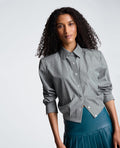 Cropped Button Down Shirt with Shoulder Pads