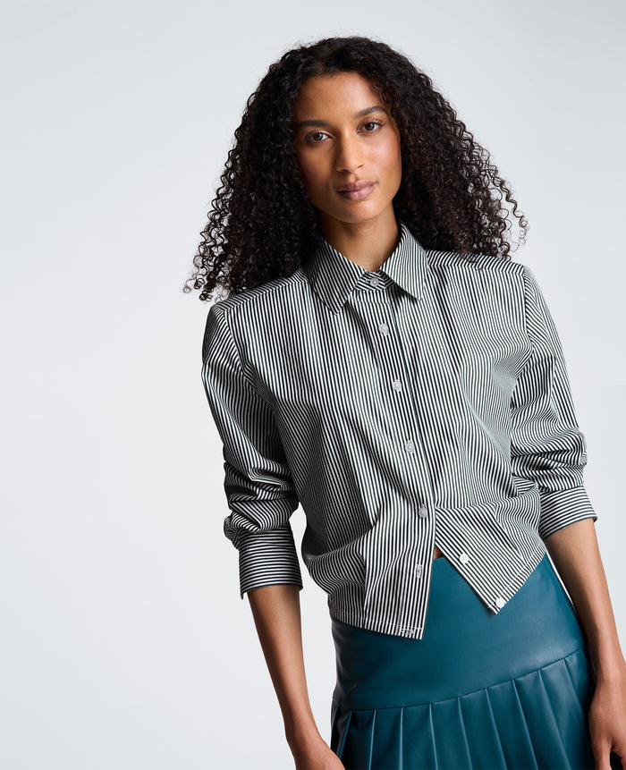 Cropped Button Down Shirt with Shoulder Pads