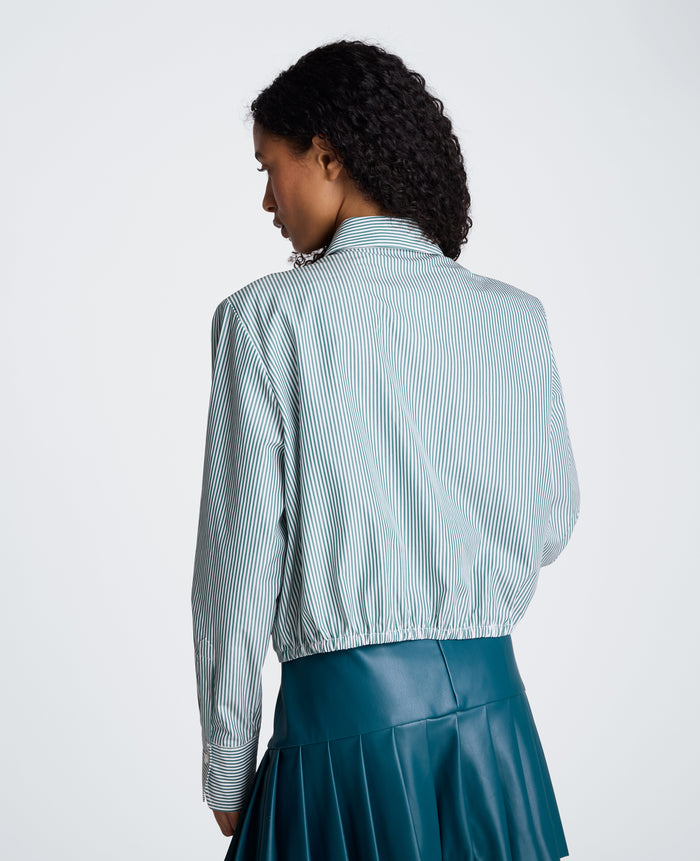 Cropped Button Down Shirt with Shoulder Pads