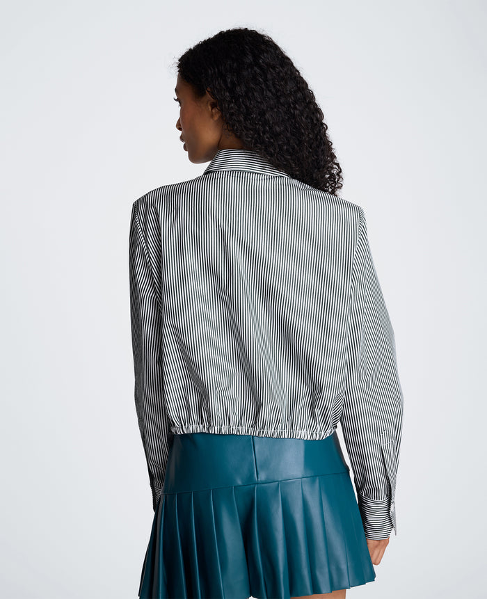 Cropped Button Down Shirt with Shoulder Pads