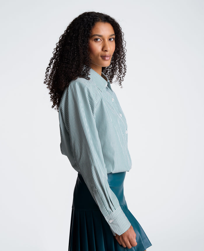 Cropped Button Down Shirt with Shoulder Pads
