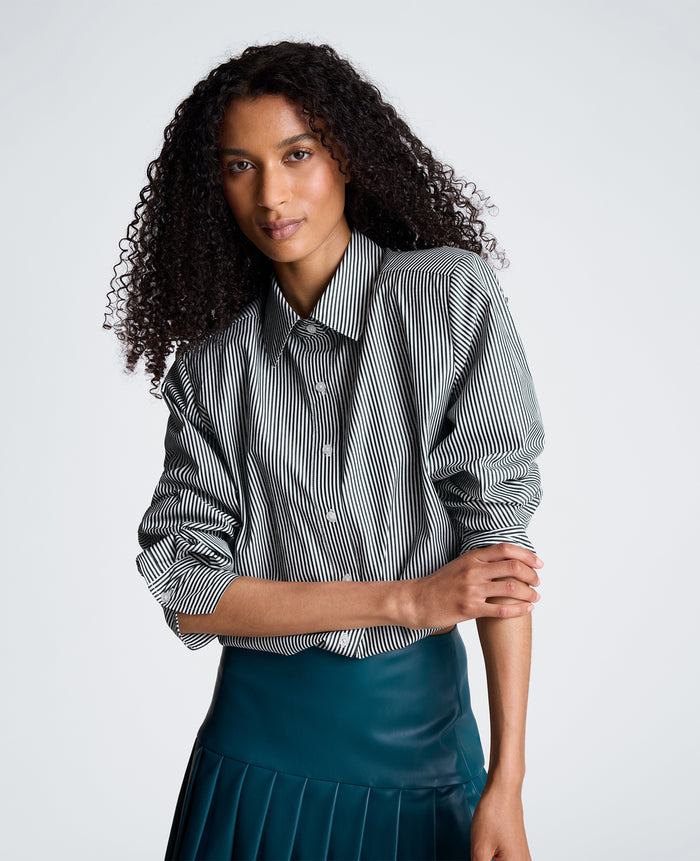 Cropped Button Down Shirt with Shoulder Pads