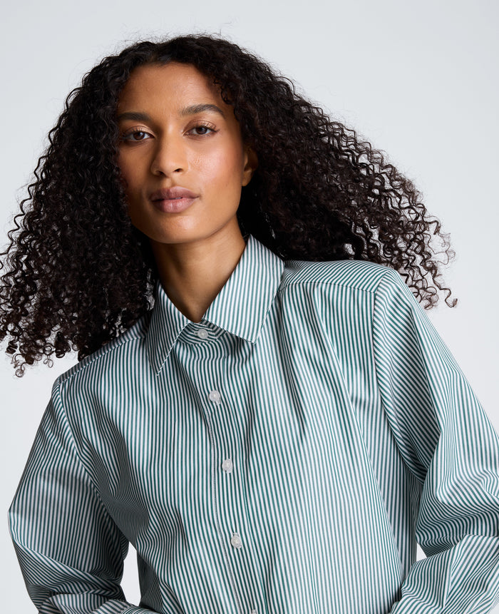Cropped Button Down Shirt with Shoulder Pads