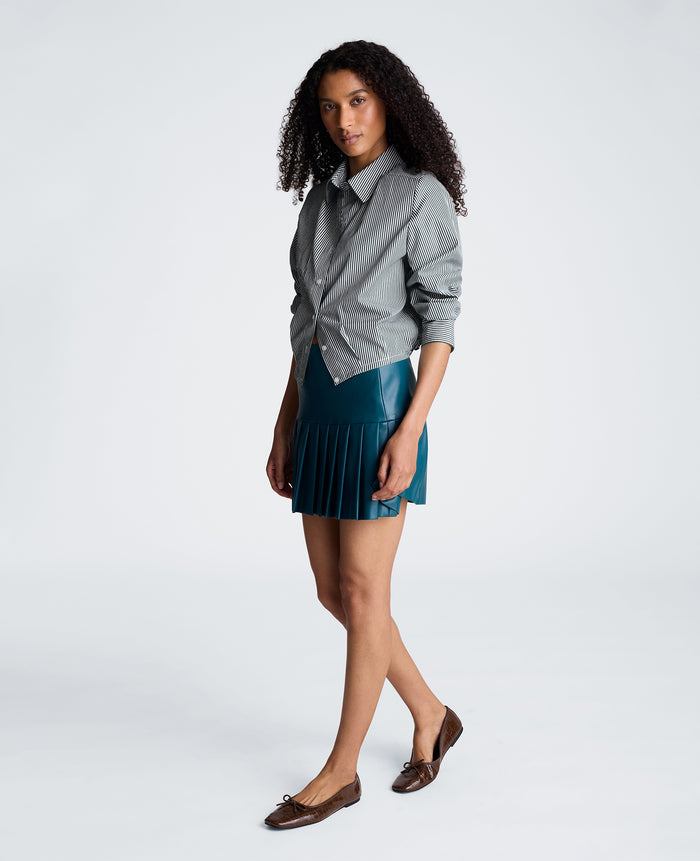 Cropped Button Down Shirt with Shoulder Pads