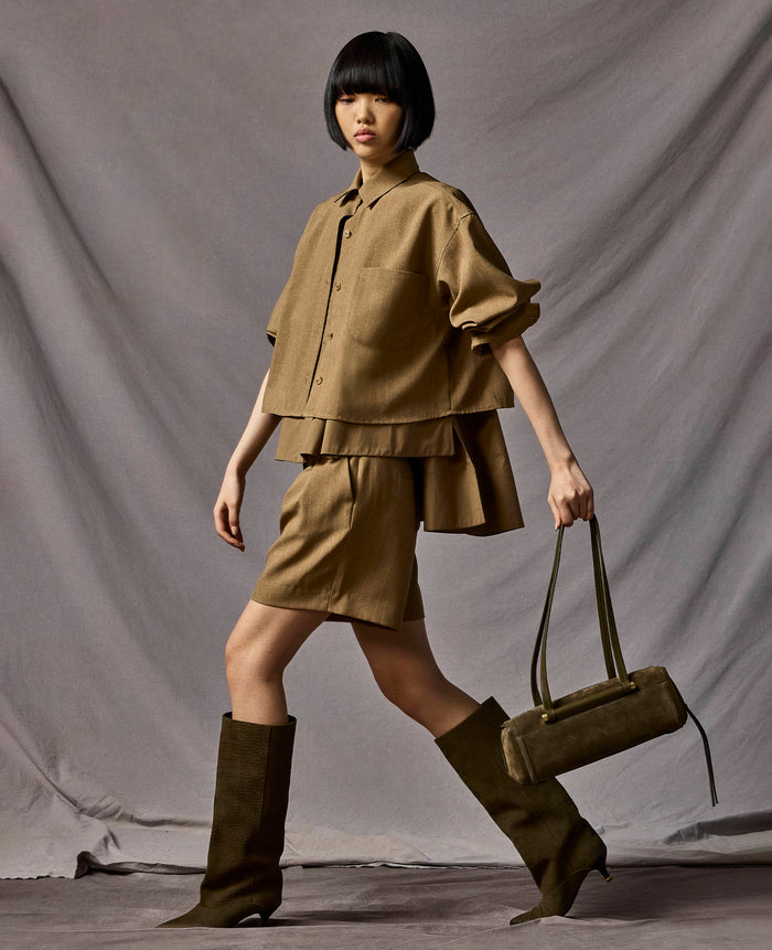 Cropped Oversized Button Front Shirt