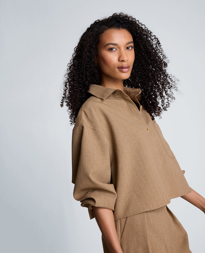 Cropped Oversized Button Front Shirt