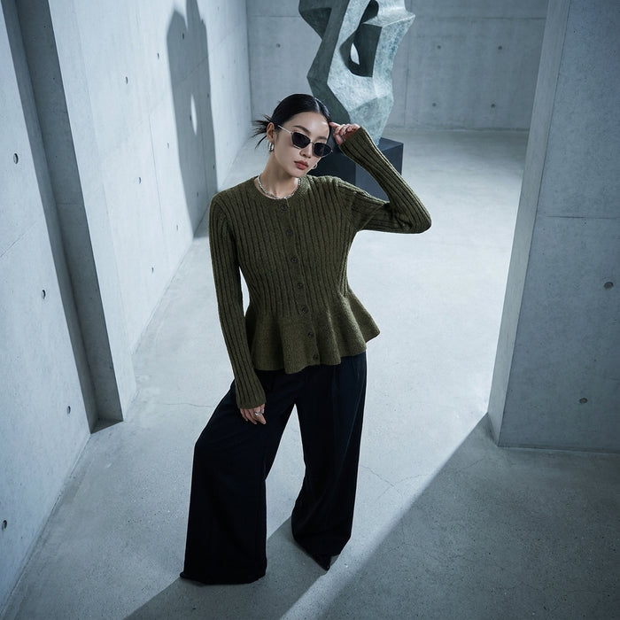 Pull court vert foncé col rond ceintré - Koreanxwear