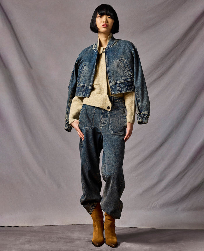 Cropped Zip Front Bomber Jacket