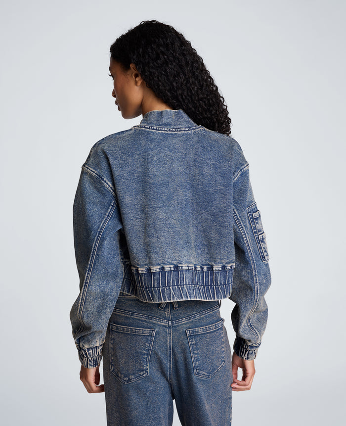 Cropped Zip Front Bomber Jacket