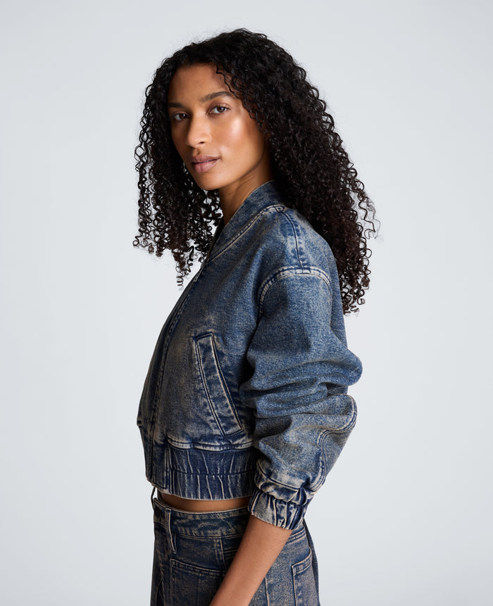 Cropped Zip Front Bomber Jacket