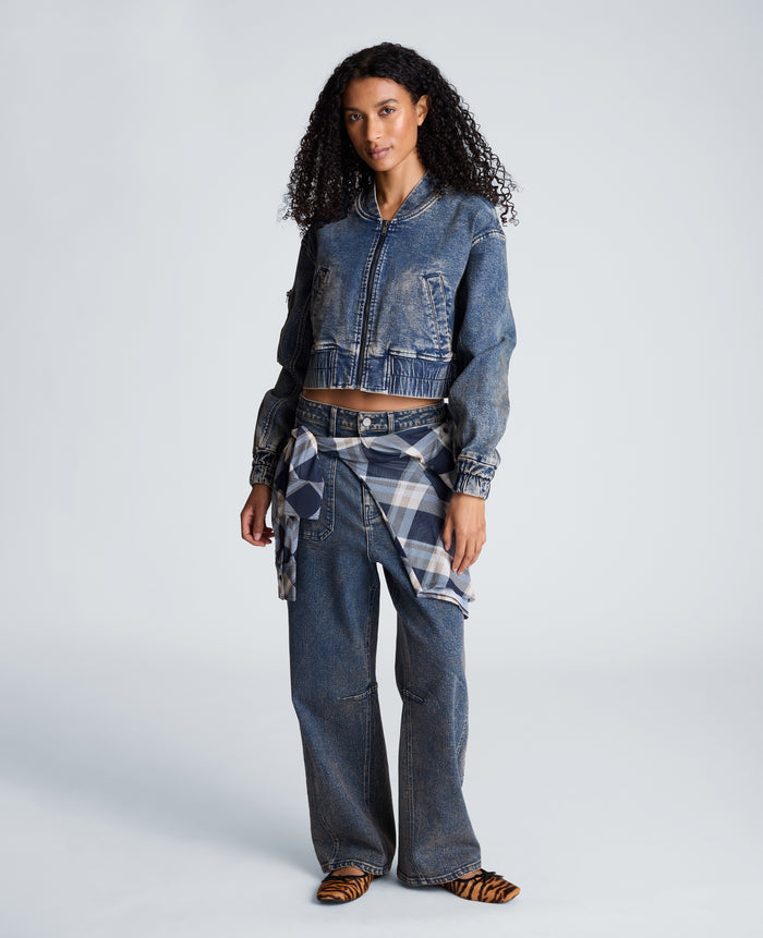 Cropped Zip Front Bomber Jacket